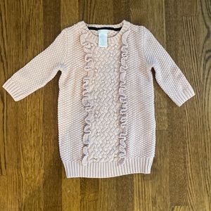 Tahari girls 5/6YO sweater dress color pink with ruffles and beads.